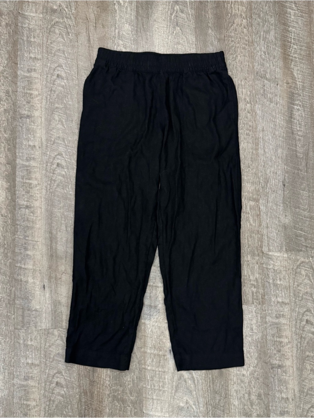 Pockets - Linen Blend Black Straight Leg Cropped Pants Sz Medium